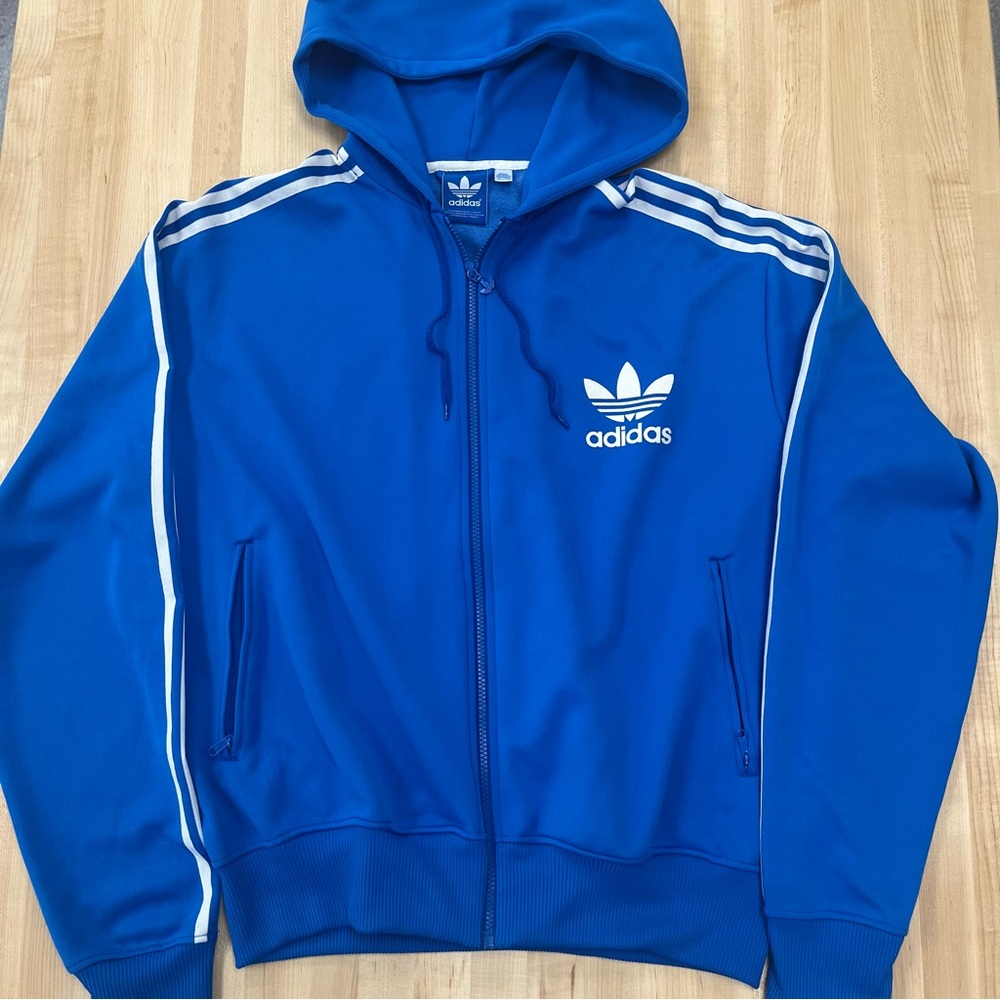 Adidas Men's Royal Blue and White Hoodie Jacket Size XL